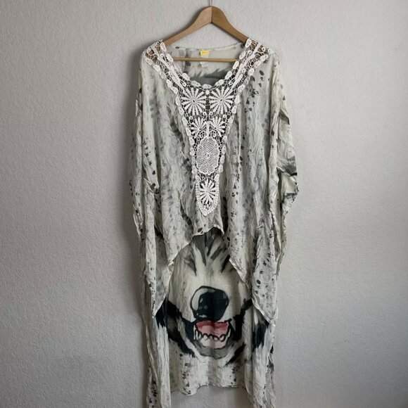 Agua Bendita Wolf Tunic, Sheer Beach Cover Up - Picture 2 of 7